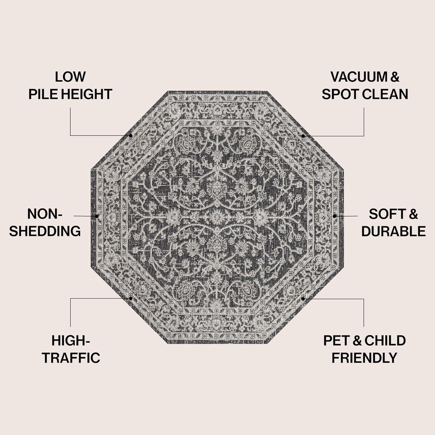 imageJONATHAN Y Vine ampamp Border Indoor Outdoor Runner Rug 2X8 NavyGray Palazzo Textured Weave for Backyard Patio Porch EasyCleaning High Traffic PetFriendly NonShedding SMB103A28BlackGray