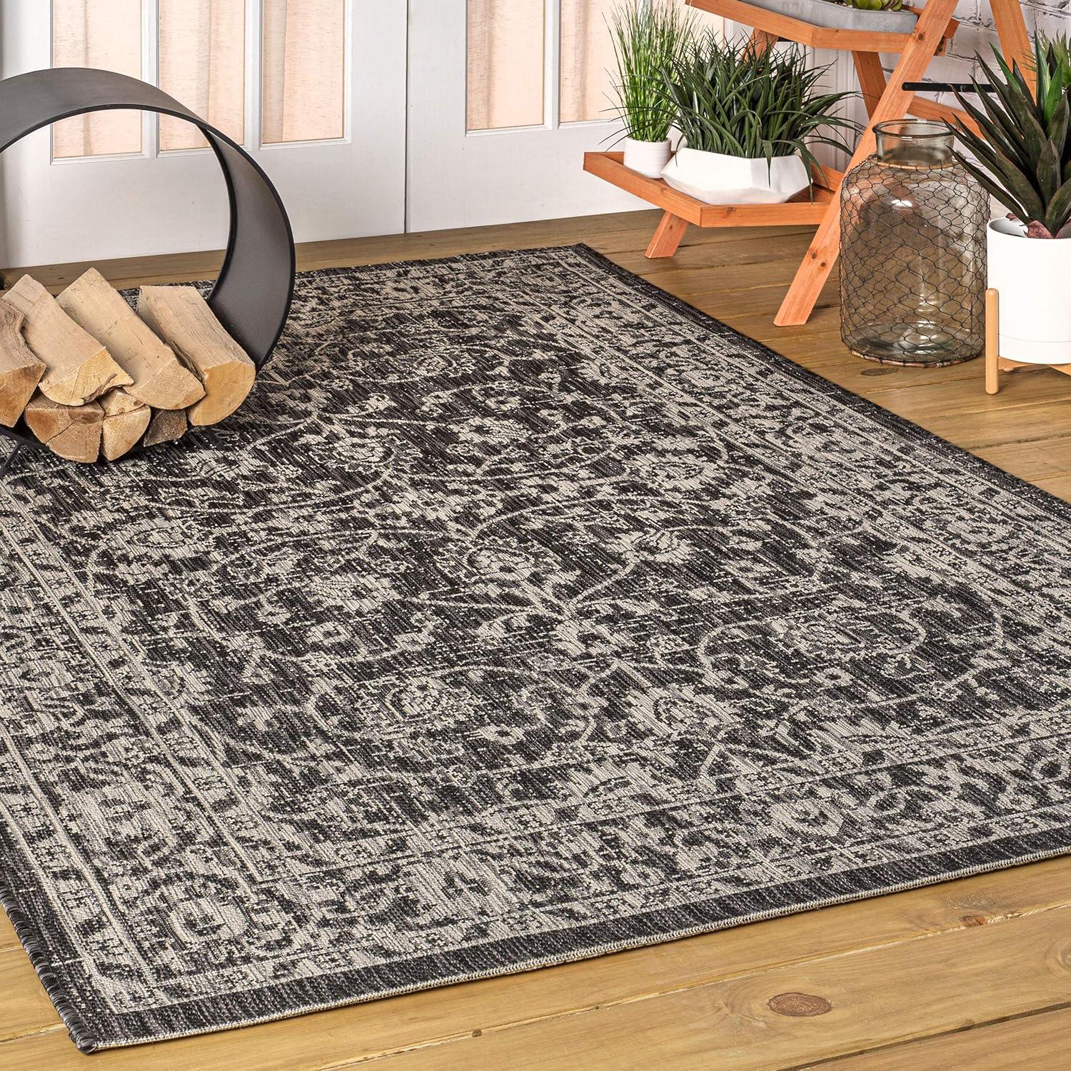 imageJONATHAN Y Vine ampamp Border Indoor Outdoor Runner Rug 2X8 NavyGray Palazzo Textured Weave for Backyard Patio Porch EasyCleaning High Traffic PetFriendly NonShedding SMB103A28BlackGray
