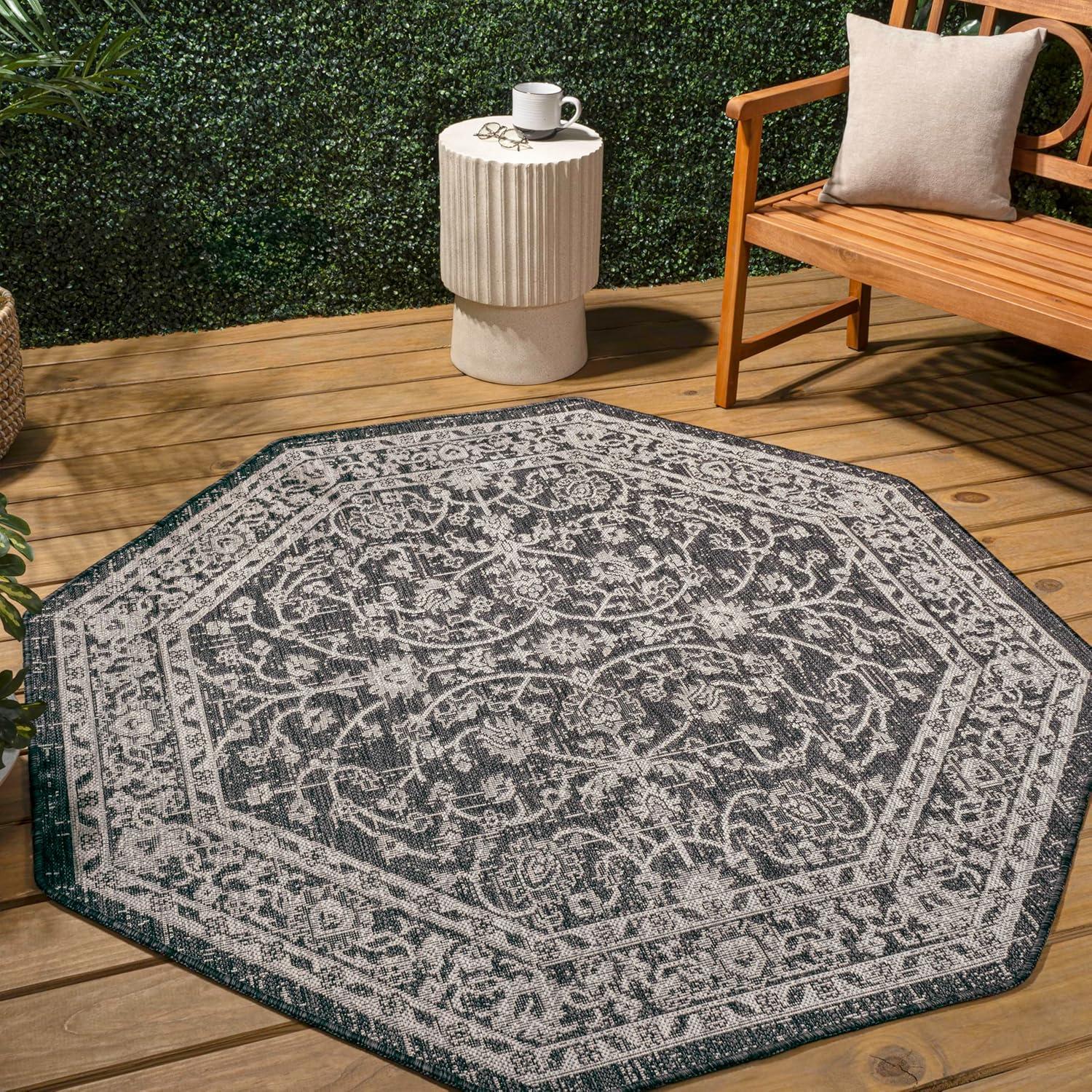 imageJONATHAN Y Vine ampamp Border Indoor Outdoor Runner Rug 2X8 NavyGray Palazzo Textured Weave for Backyard Patio Porch EasyCleaning High Traffic PetFriendly NonShedding SMB103A28BlackGray