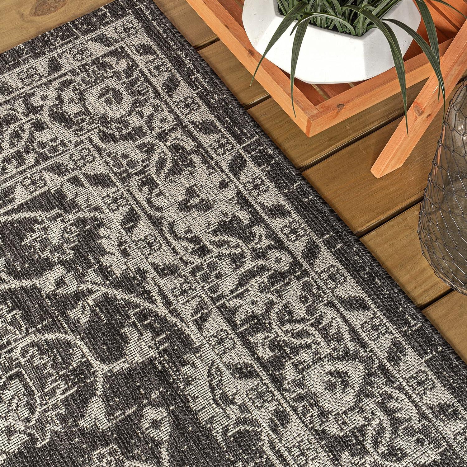 imageJONATHAN Y Vine ampamp Border Indoor Outdoor Runner Rug 2X8 NavyGray Palazzo Textured Weave for Backyard Patio Porch EasyCleaning High Traffic PetFriendly NonShedding SMB103A28BlackGray