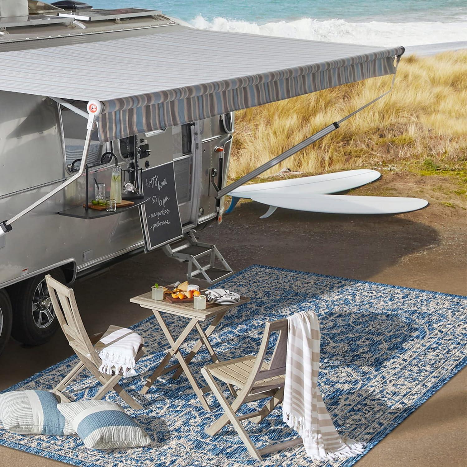 imageJONATHAN Y Vine ampamp Border Indoor Outdoor Runner Rug 2X8 NavyGray Palazzo Textured Weave for Backyard Patio Porch EasyCleaning High Traffic PetFriendly NonShedding SMB103A28NavyGray