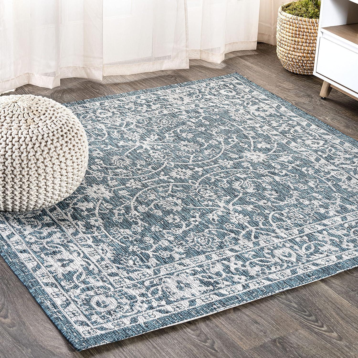 imageJONATHAN Y Vine ampamp Border Indoor Outdoor Runner Rug 2X8 NavyGray Palazzo Textured Weave for Backyard Patio Porch EasyCleaning High Traffic PetFriendly NonShedding SMB103A28TealGray