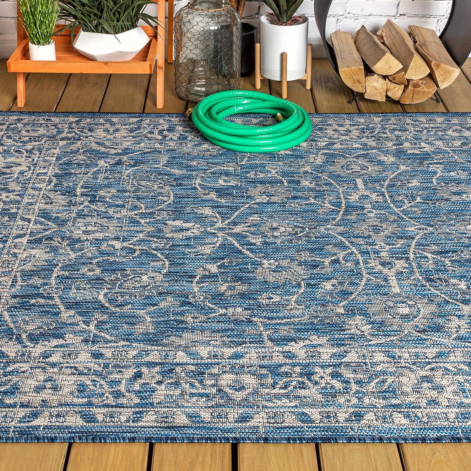imageJONATHAN Y Vine ampamp Border Indoor Outdoor Runner Rug 2X8 NavyGray Palazzo Textured Weave for Backyard Patio Porch EasyCleaning High Traffic PetFriendly NonShedding SMB103A28NavyGray
