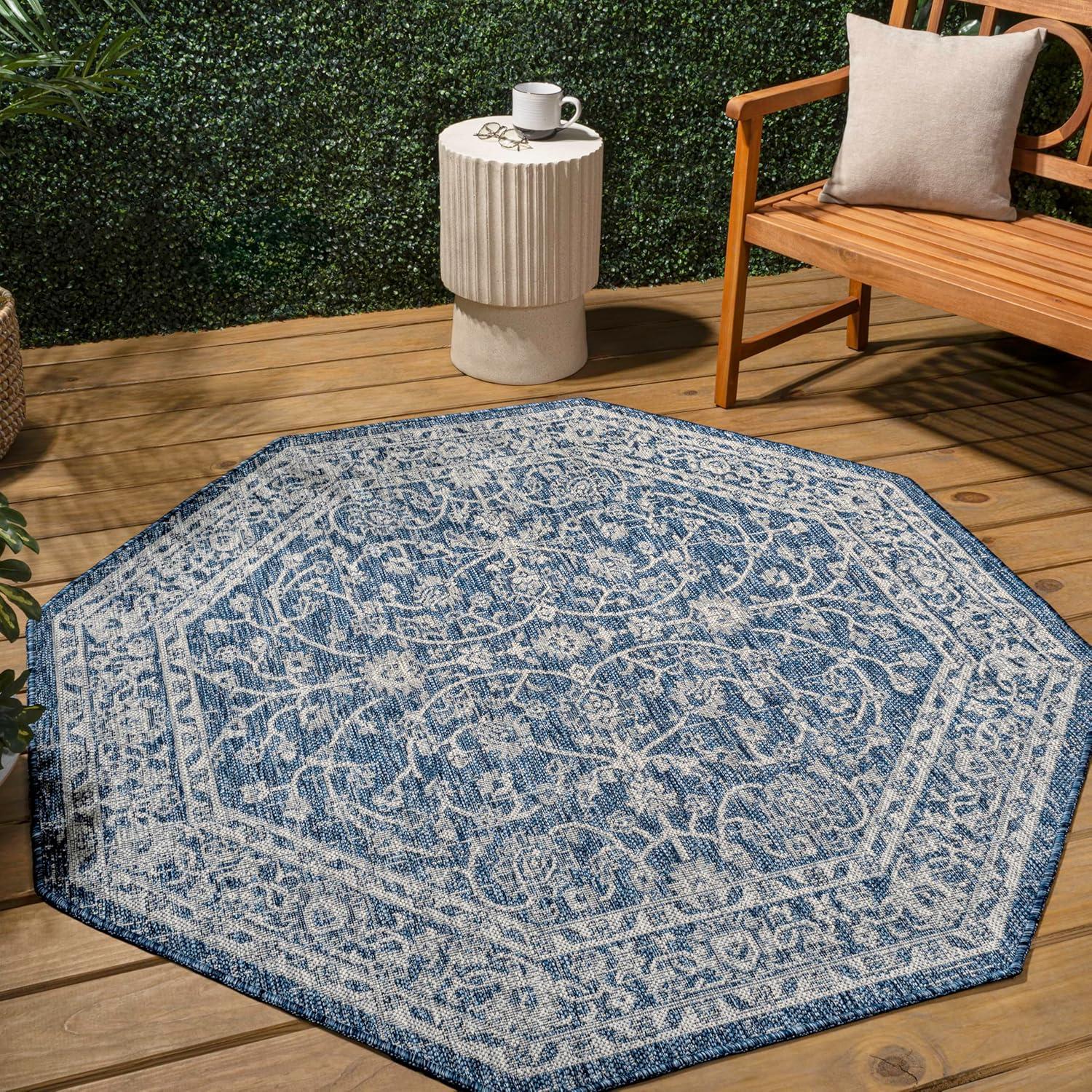 imageJONATHAN Y Vine ampamp Border Indoor Outdoor Runner Rug 2X8 NavyGray Palazzo Textured Weave for Backyard Patio Porch EasyCleaning High Traffic PetFriendly NonShedding SMB103A28NavyGray