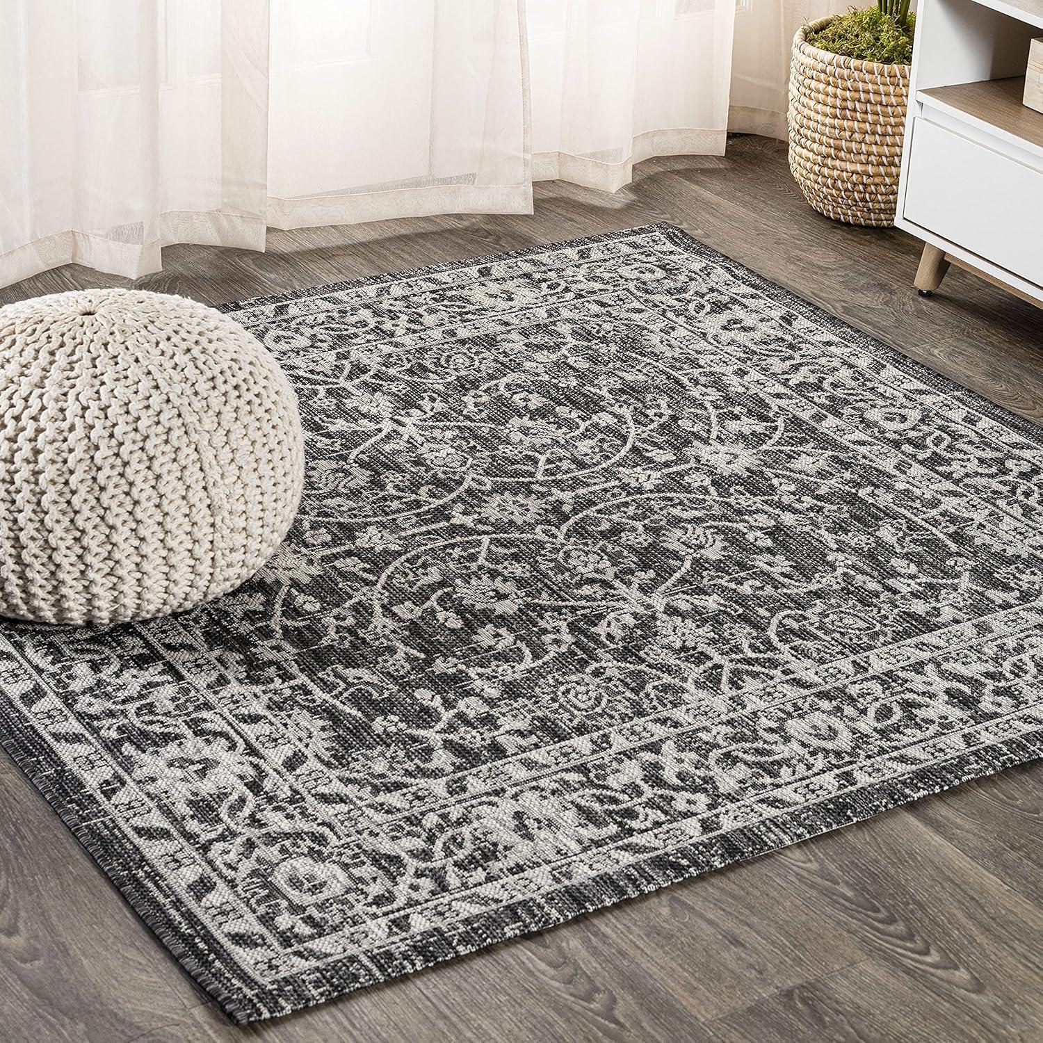 imageJONATHAN Y Vine ampamp Border Indoor Outdoor Runner Rug 2X8 NavyGray Palazzo Textured Weave for Backyard Patio Porch EasyCleaning High Traffic PetFriendly NonShedding SMB103A28BlackGray