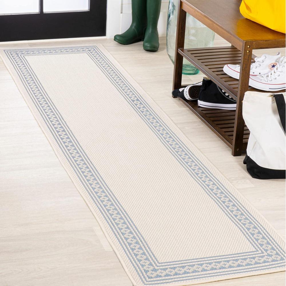 imageJONATHAN Y Diamond Border Indoor Outdoor Runner Rug 2X8 CreamOrange Lucia Classic for Backyard Patio Porch EasyCleaning High Traffic PetFriendly NonShedding SMB207F28CreamBlue