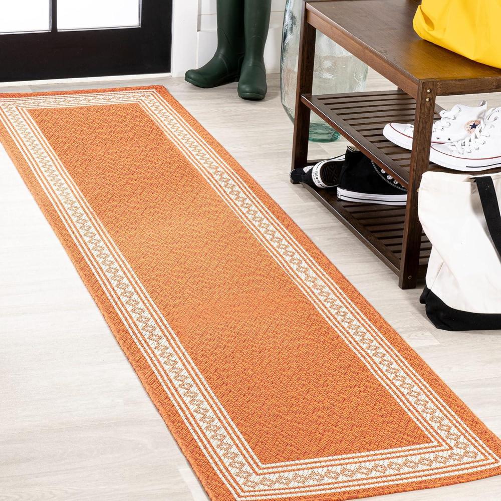 imageJONATHAN Y Diamond Border Indoor Outdoor Runner Rug 2X8 CreamOrange Lucia Classic for Backyard Patio Porch EasyCleaning High Traffic PetFriendly NonShedding SMB207F28OrangeCream