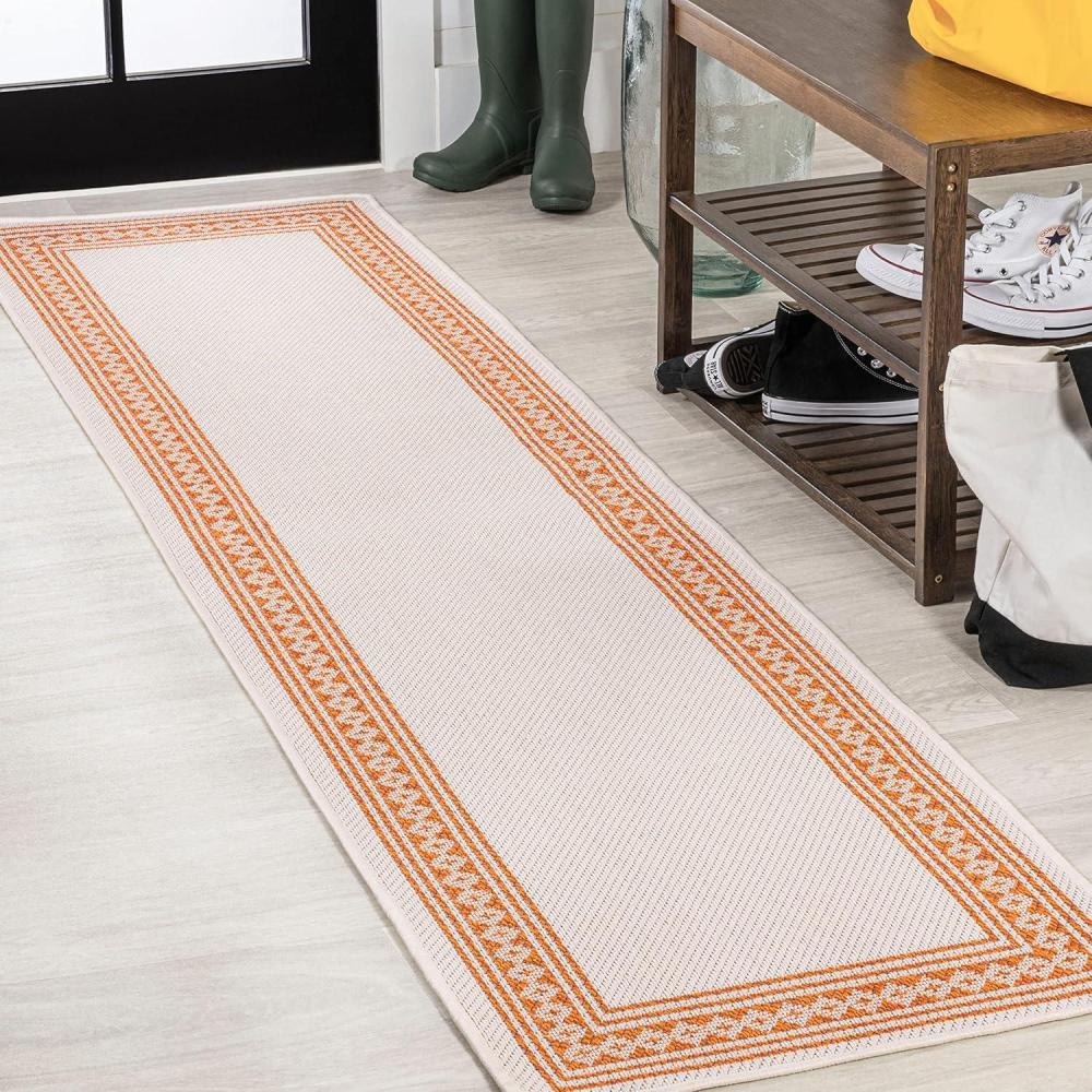 imageJONATHAN Y Diamond Border Indoor Outdoor Runner Rug 2X8 CreamOrange Lucia Classic for Backyard Patio Porch EasyCleaning High Traffic PetFriendly NonShedding SMB207F28CreamOrange