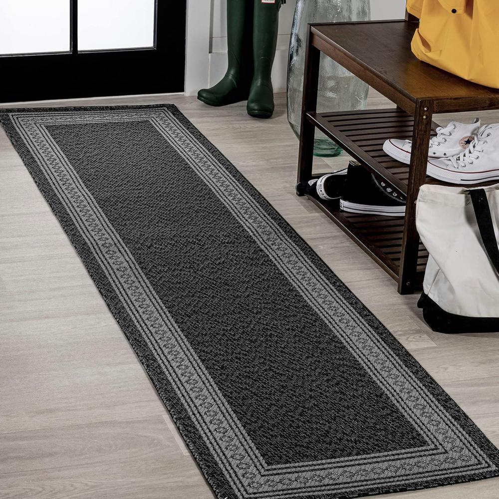 imageJONATHAN Y Diamond Border Indoor Outdoor Runner Rug 2X8 CreamOrange Lucia Classic for Backyard Patio Porch EasyCleaning High Traffic PetFriendly NonShedding SMB207F28BlackGray