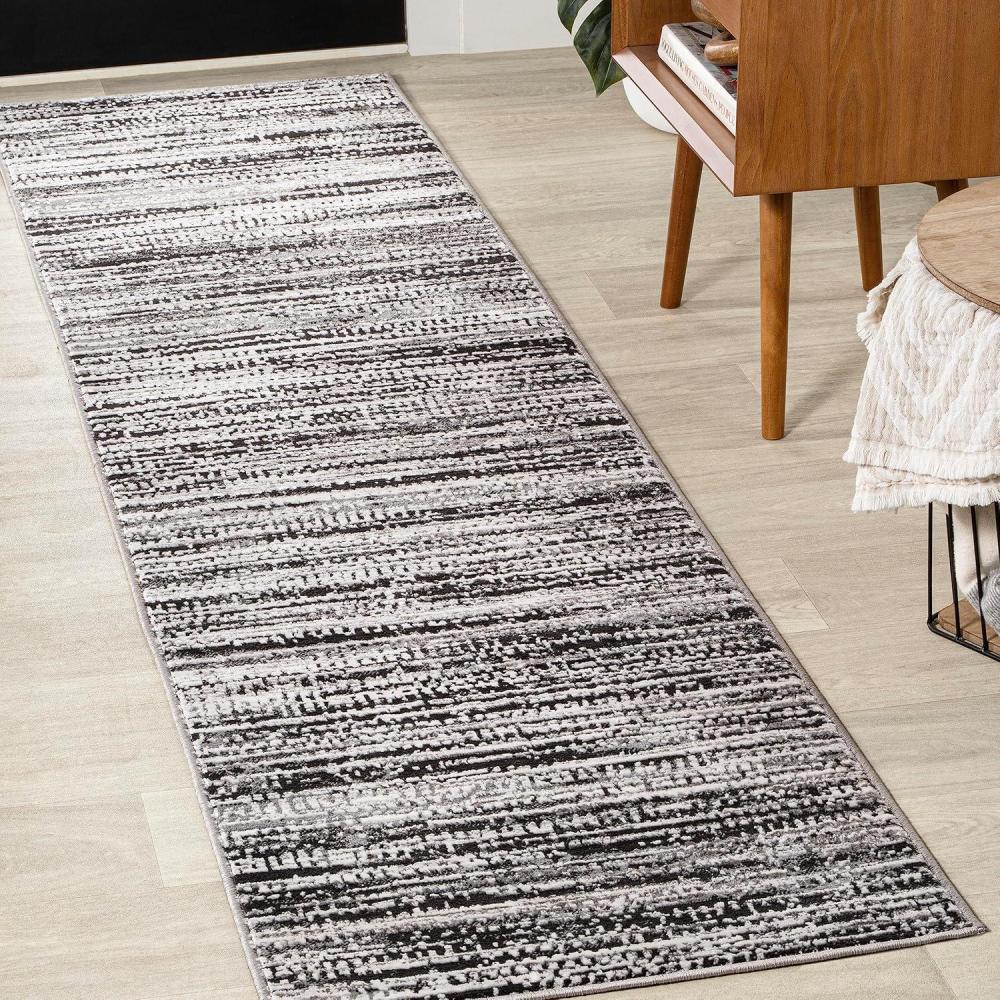 imageJONATHAN Y Loom Strie GrayBlack Runner Rug 2X8 ft Modern for Living Room Bedroom Kitchen Office EasyCleaning High Traffic PetFriendly NonShedding SOR200A28BlackGray