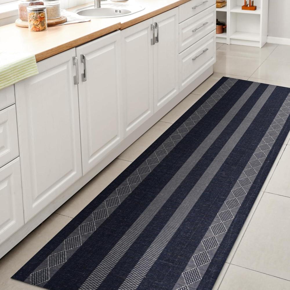 imageJONATHAN Y Machine Washable IvoryPeach Runner Rug 2X8 ft Raita Modern Distressed Stripe for Living Room Bedroom Kitchen Office EasyCleaning High Traffic PetFriendly NonShedding WSH116A28Nautisk NavyGray