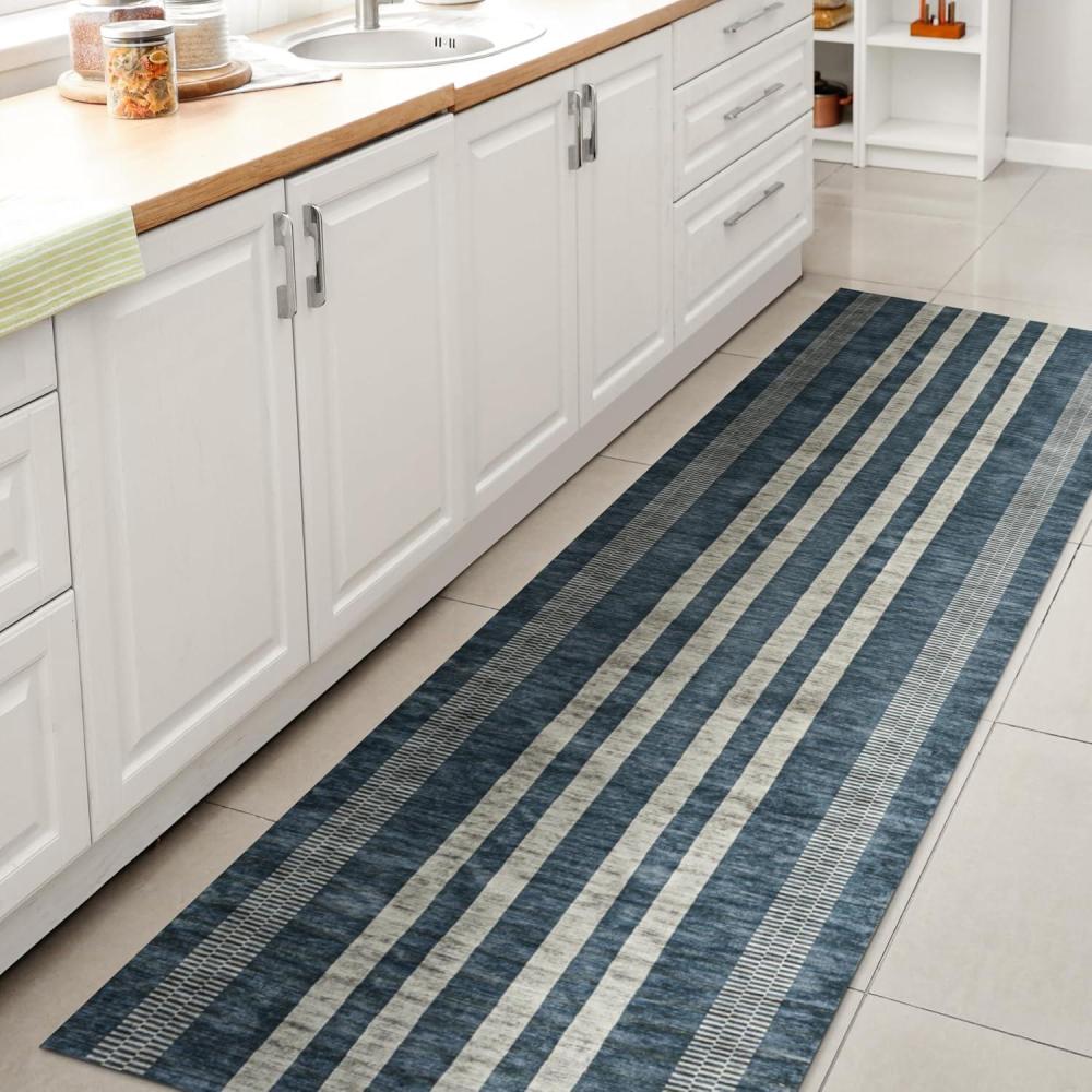 imageJONATHAN Y Machine Washable IvoryPeach Runner Rug 2X8 ft Raita Modern Distressed Stripe for Living Room Bedroom Kitchen Office EasyCleaning High Traffic PetFriendly NonShedding WSH116A28BlueCream
