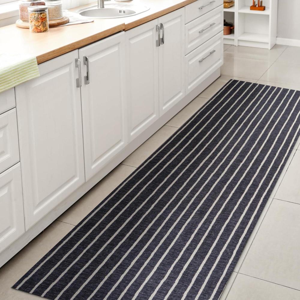 imageJONATHAN Y Machine Washable IvoryPeach Runner Rug 2X8 ft Raita Modern Distressed Stripe for Living Room Bedroom Kitchen Office EasyCleaning High Traffic PetFriendly NonShedding WSH116A28Rand NavyGray