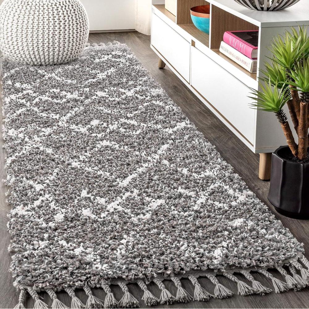 imageJONATHAN Y Mercer Shag Plush Tassel IvoryGray Indoor Area Rug 8x10 Moroccan Geometric Trellis Contemporary EasyCleaning for Living Room Bedroom Kitchen Pet Friendly NonShedding MCR102B8GreyIvory