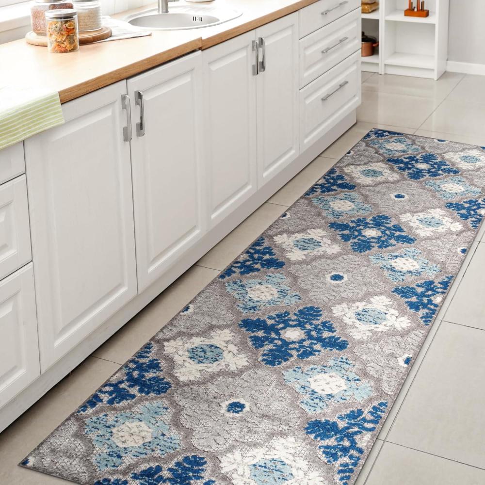 imageJONATHAN Y Ornate Ogee Trellis HighLow Indoor Outdoor Runner Rug 2X8 Light GrayBlue Cassis for Backyard Patio Porch EasyCleaning High Traffic PetFriendly NonShedding AMC105B28Light GrayBlue