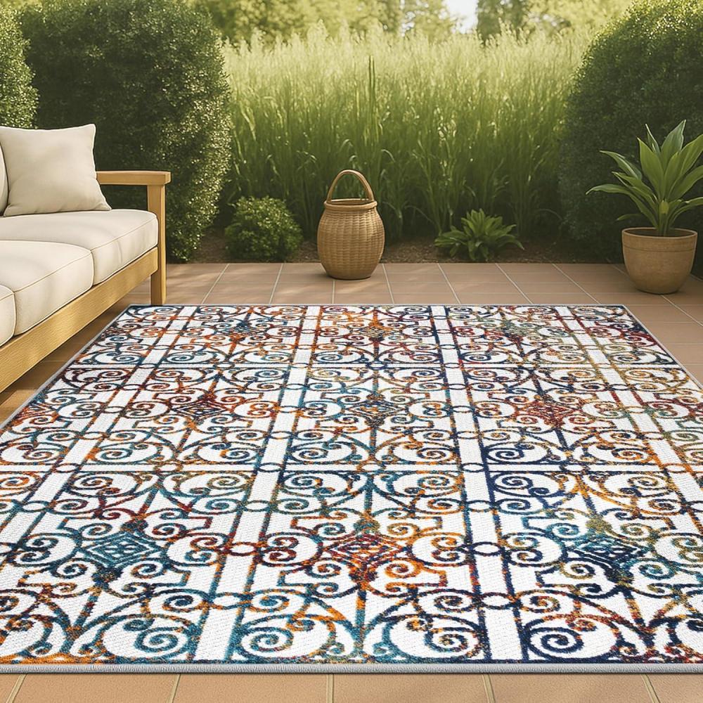 imageJONATHAN Y Ornate Trellis Indoor Outdoor Runner Rug 2X8 CreamBlueOrange Cetara for Backyard Patio Porch EasyCleaning High Traffic PetFriendly NonShedding AMC111A284 x 6 Rectangular