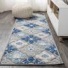 JONATHAN Y Ornate Ogee Trellis High-Low Indoor Outdoor Runner Rug 2X8 Light Gray/Blue, Cassis for Backyard, Patio, Porch, Easy-Cleaning, High Traffic, Pet-Friendly, Non-Shedding (AMC105B-28)(Light Gray/Blue)