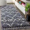 JONATHAN Y Mercer Shag Plush Tassel Ivory/Gray Indoor Area Rug, 8×10, Moroccan Geometric Trellis, Contemporary, Easy-Cleaning for Living Room, Bedroom, Kitchen, Pet Friendly, Non-Shedding (MCR102B-8)(Blue/Cream)