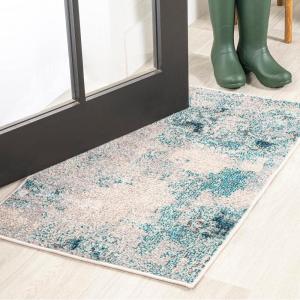 JONATHAN Y Modern Abstract Vintage Cream/Blue 5′ Round Indoor Area Rug, Contemporary POP, Transitional, Easy-Cleaning for Living Room, Bedroom, Kitchen, Pet Friendly, Non-Shedding (CTP104A-5R)(Cream/Blue)