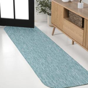 JONATHAN Y Radius Corner Solid Indoor Outdoor Runner Rug 2X8 Light Rose, Miles Modern Minimalist for Backyard, Patio, Porch, Easy-Cleaning, High Traffic, Pet-Friendly, Non-Shedding (SHP100E-28)(Turquoise)