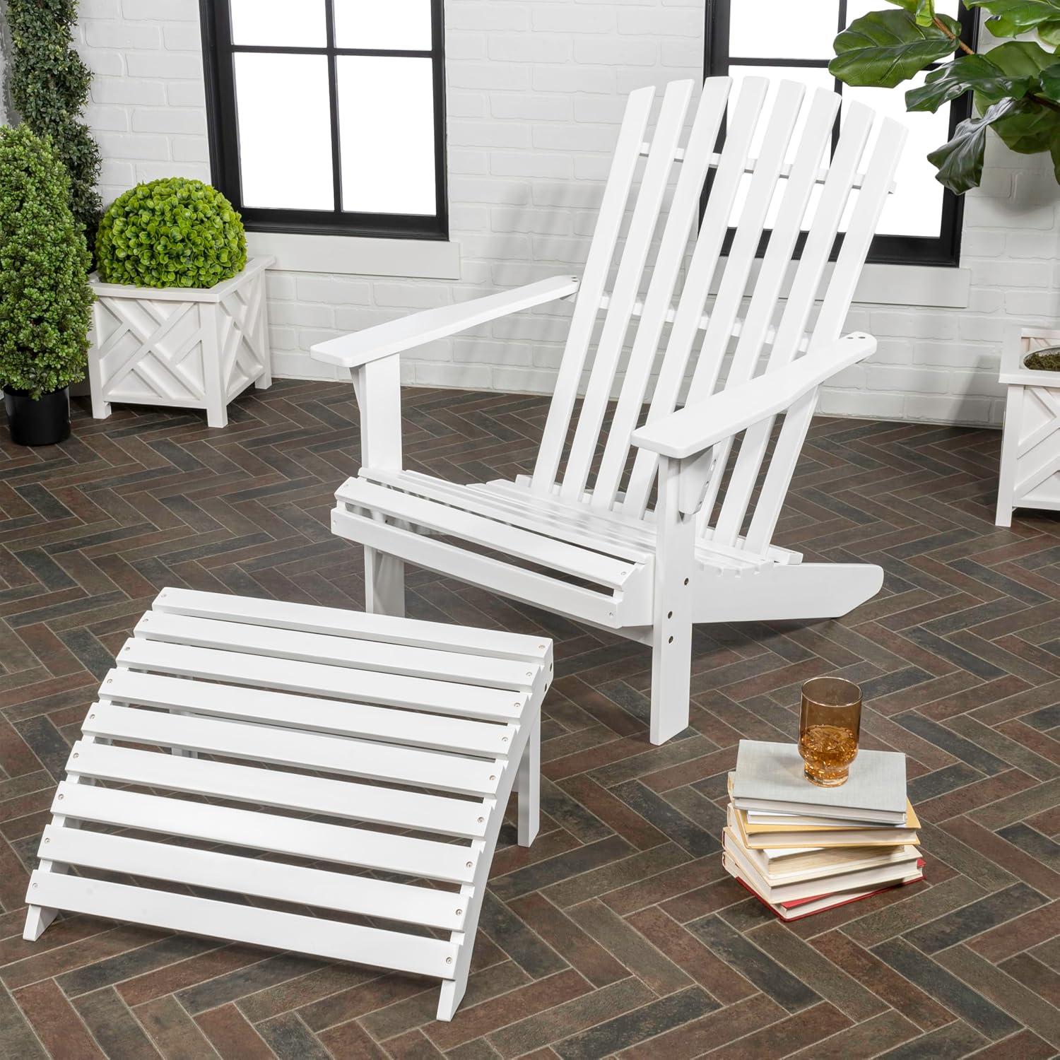 imageJONATHAN Y ADK1000D Saranac 2Piece Traditional Rustic Acacia Wood Adirondack Chair with Detachable Ottoman Classic Coastal Cottage Vintage Farmhouse WhiteWhite