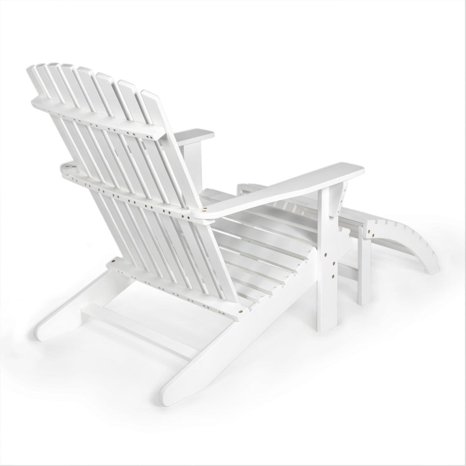 imageJONATHAN Y ADK1000D Saranac 2Piece Traditional Rustic Acacia Wood Adirondack Chair with Detachable Ottoman Classic Coastal Cottage Vintage Farmhouse WhiteWhite