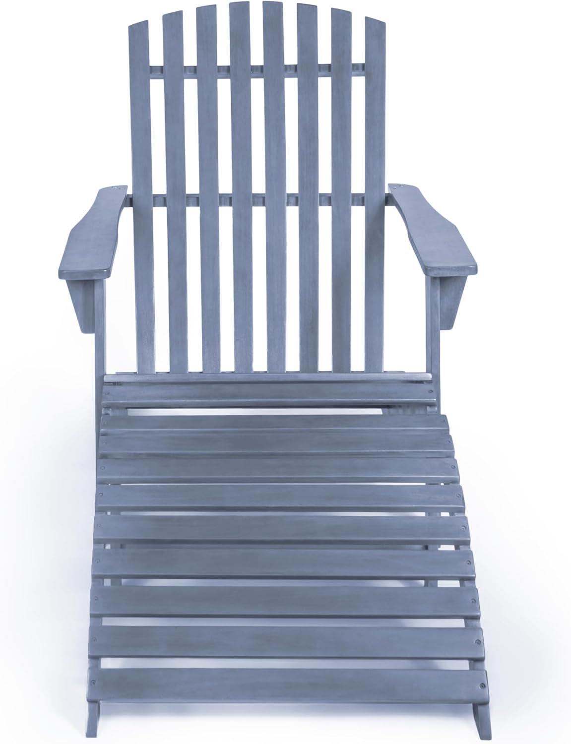 imageJONATHAN Y ADK1000D Saranac 2Piece Traditional Rustic Acacia Wood Adirondack Chair with Detachable Ottoman Classic Coastal Cottage Vintage Farmhouse WhiteCashmere Blue