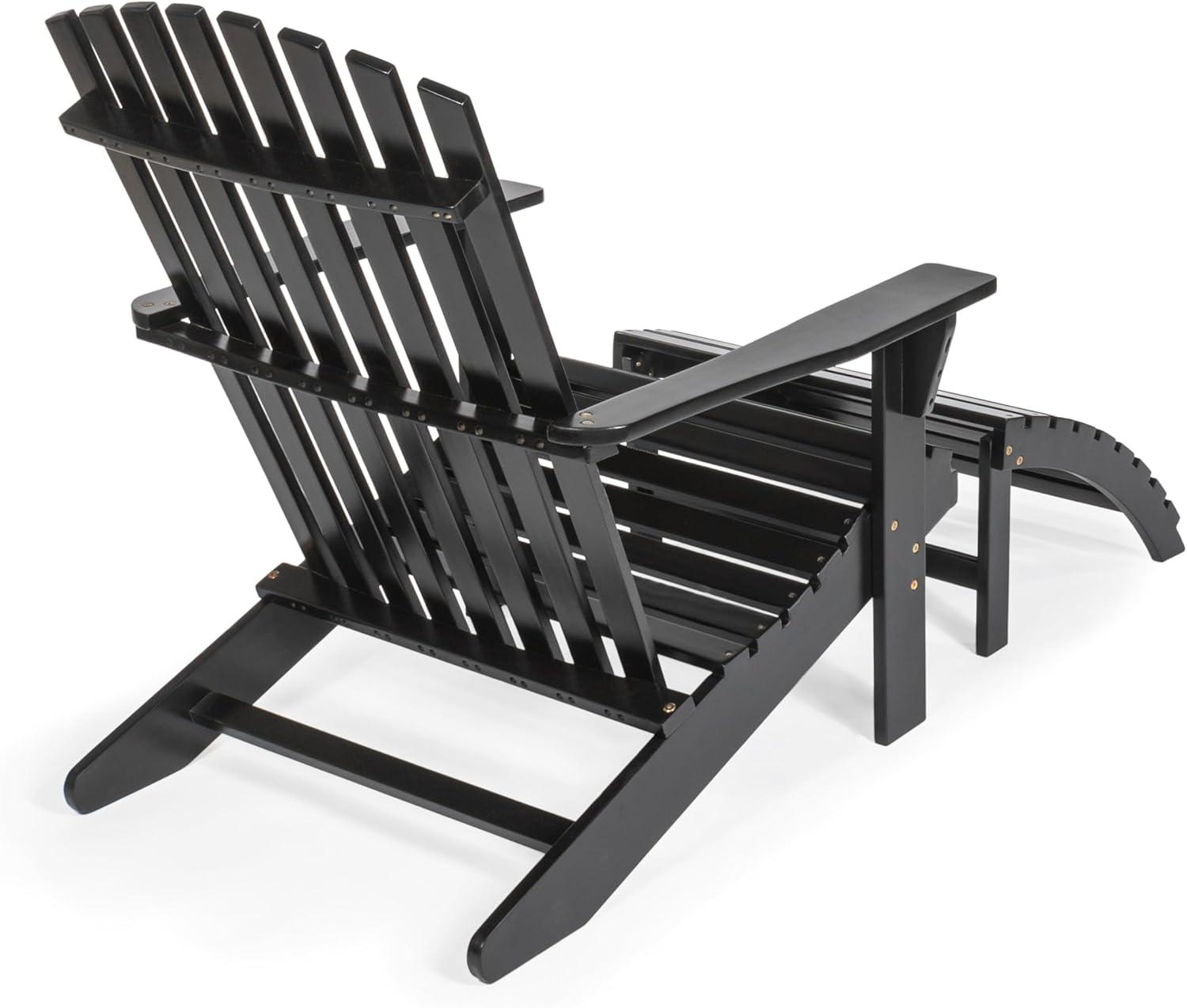 imageJONATHAN Y ADK1000D Saranac 2Piece Traditional Rustic Acacia Wood Adirondack Chair with Detachable Ottoman Classic Coastal Cottage Vintage Farmhouse WhiteBlack