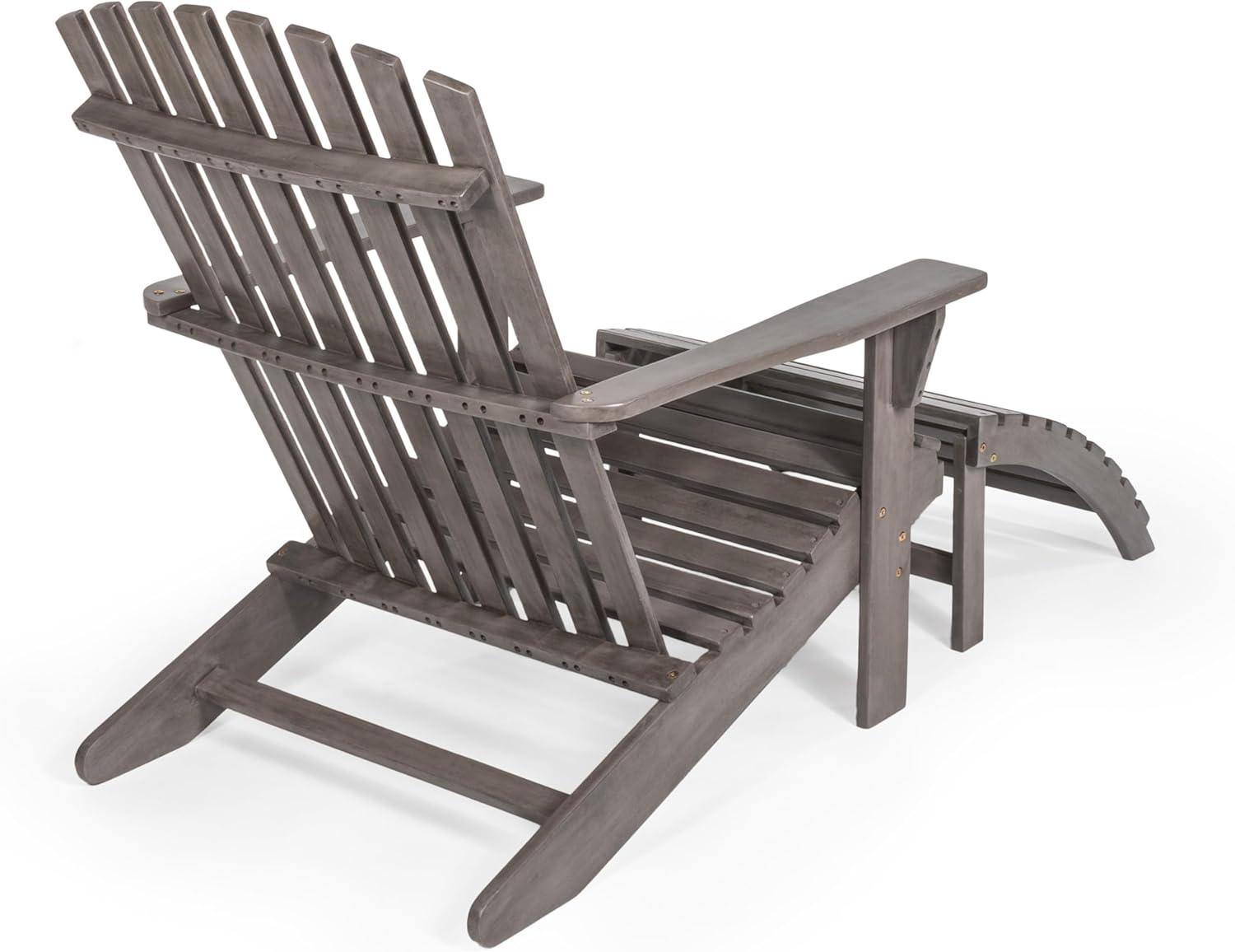 imageJONATHAN Y ADK1000D Saranac 2Piece Traditional Rustic Acacia Wood Adirondack Chair with Detachable Ottoman Classic Coastal Cottage Vintage Farmhouse WhiteGray Wash