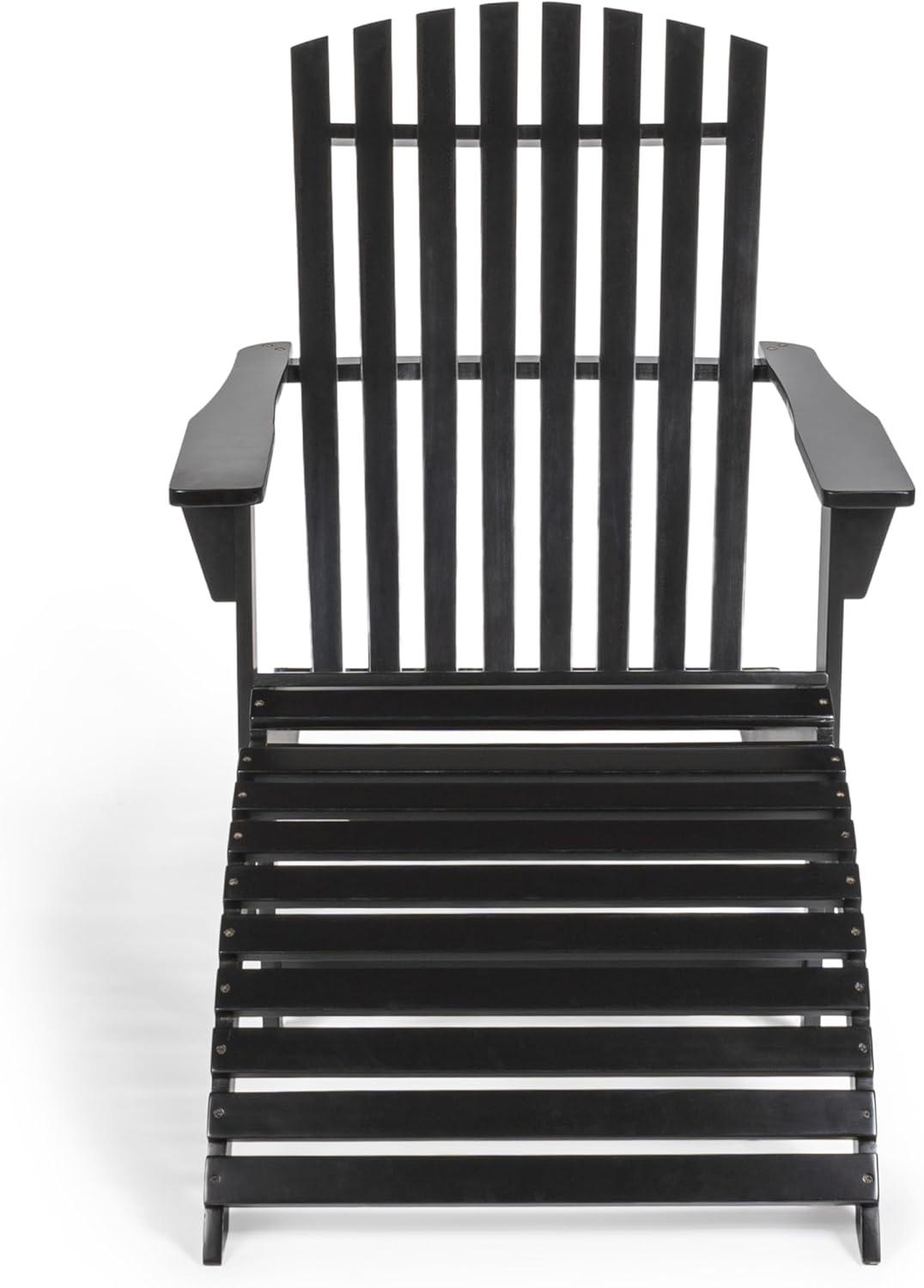 imageJONATHAN Y ADK1000D Saranac 2Piece Traditional Rustic Acacia Wood Adirondack Chair with Detachable Ottoman Classic Coastal Cottage Vintage Farmhouse WhiteBlack