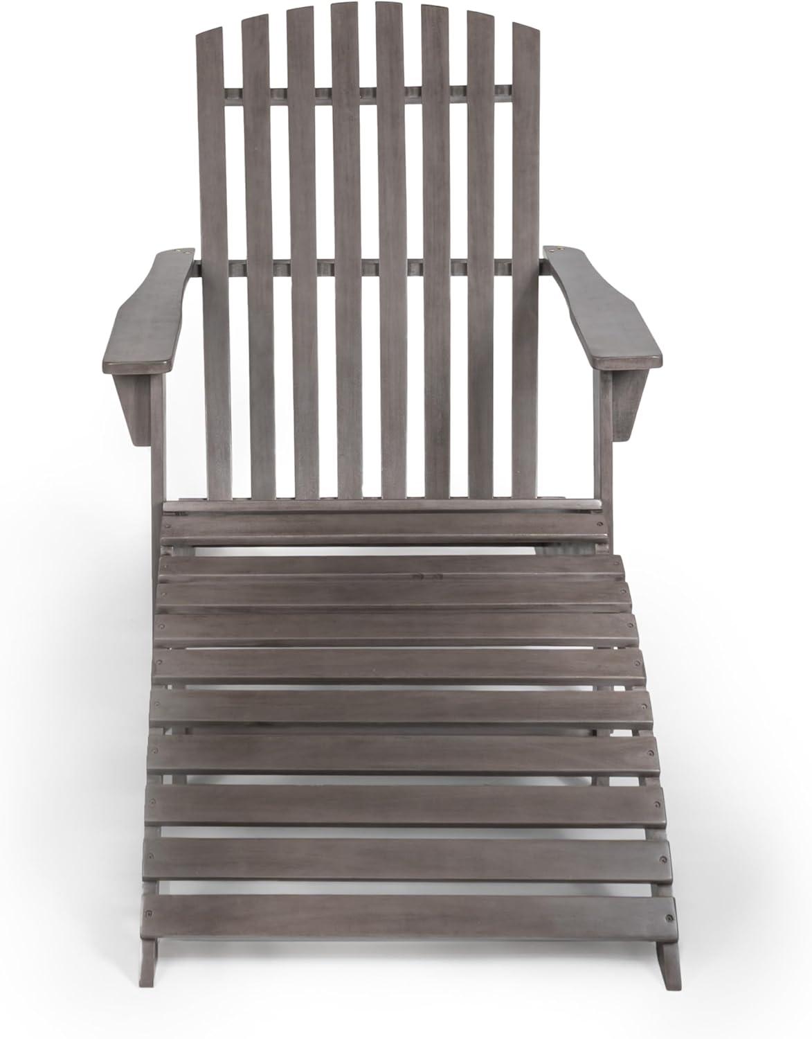 imageJONATHAN Y ADK1000D Saranac 2Piece Traditional Rustic Acacia Wood Adirondack Chair with Detachable Ottoman Classic Coastal Cottage Vintage Farmhouse WhiteGray Wash