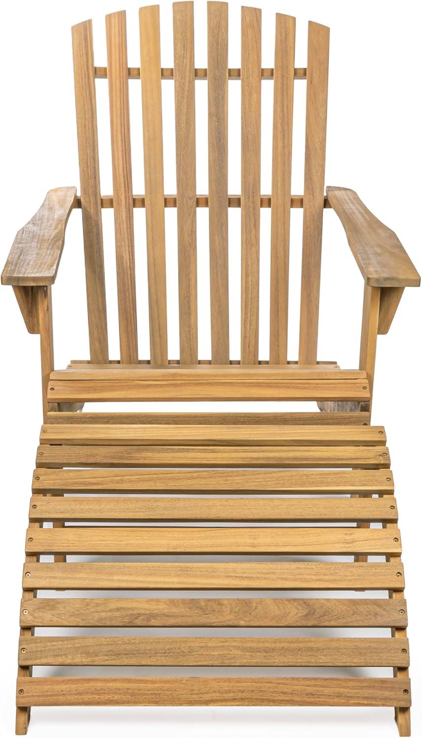 imageJONATHAN Y ADK1000D Saranac 2Piece Traditional Rustic Acacia Wood Adirondack Chair with Detachable Ottoman Classic Coastal Cottage Vintage Farmhouse WhiteTeak Brown