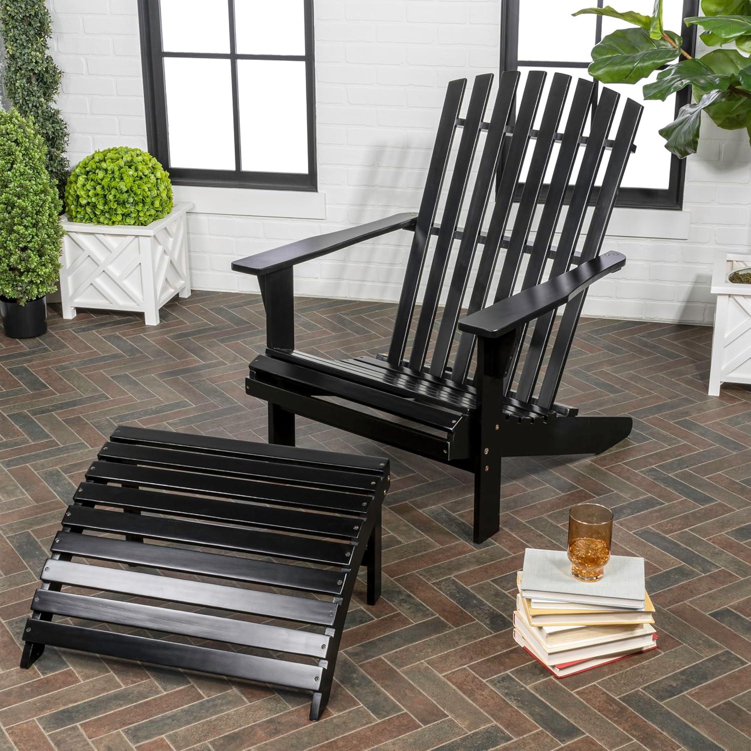 imageJONATHAN Y ADK1000D Saranac 2Piece Traditional Rustic Acacia Wood Adirondack Chair with Detachable Ottoman Classic Coastal Cottage Vintage Farmhouse WhiteBlack