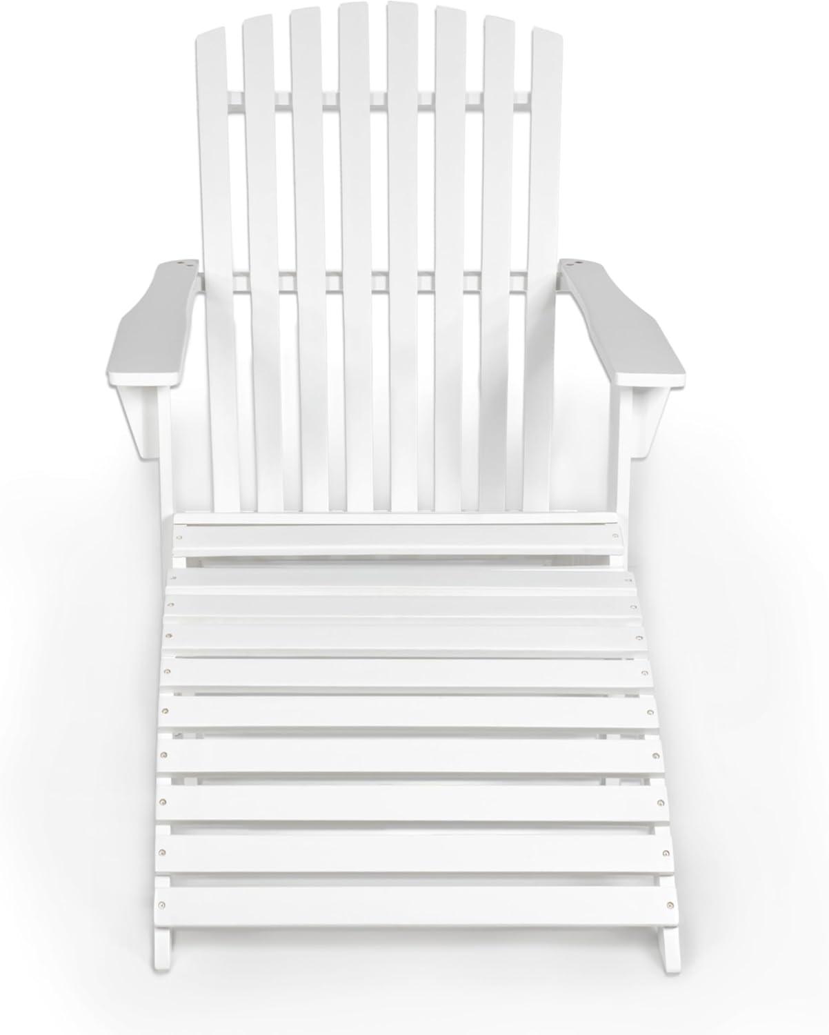 imageJONATHAN Y ADK1000D Saranac 2Piece Traditional Rustic Acacia Wood Adirondack Chair with Detachable Ottoman Classic Coastal Cottage Vintage Farmhouse WhiteWhite