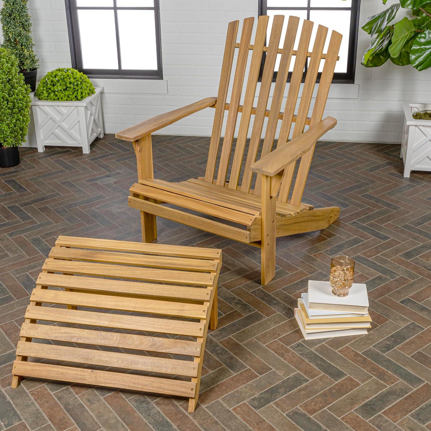 imageJONATHAN Y ADK1000D Saranac 2Piece Traditional Rustic Acacia Wood Adirondack Chair with Detachable Ottoman Classic Coastal Cottage Vintage Farmhouse WhiteTeak Brown