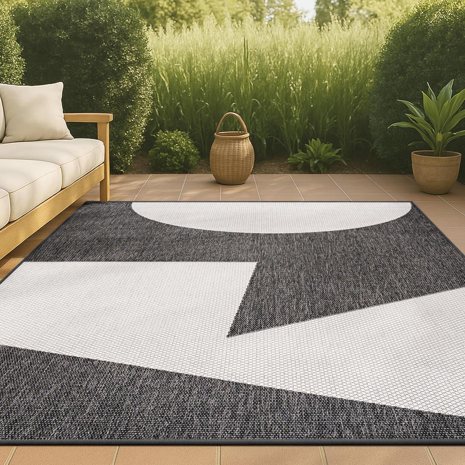 imageJONATHAN Y Abstract TwoTone Indoor Outdoor Area Rug 8X10 NavyCream Lucian Modern Geometric for Backyard Patio Porch EasyCleaning High Traffic PetFriendly NonShedding TSN302B8BlackCream