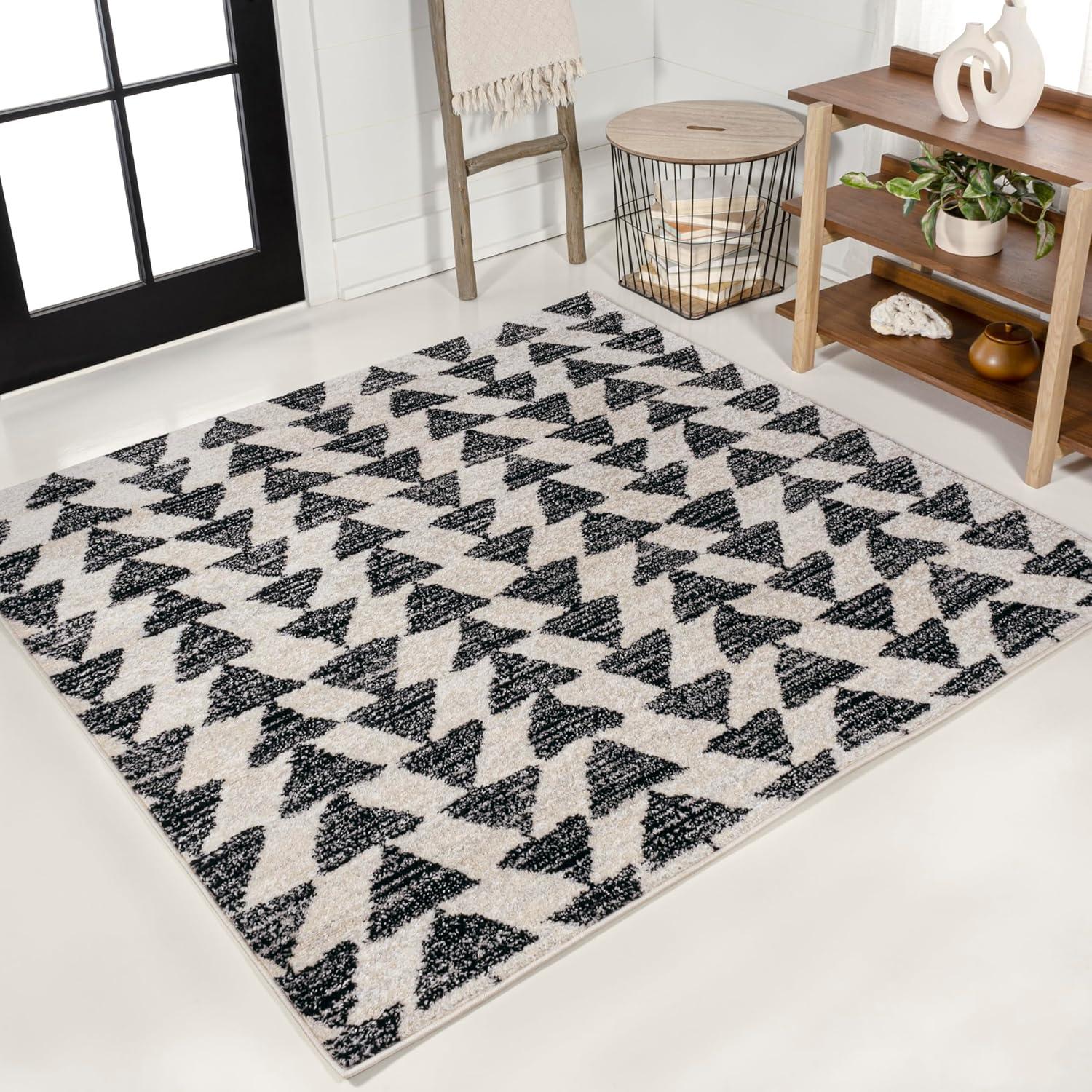 imageJONATHAN Y Aisha Moroccan Triangle Geometric BlackCream Indoor Area Rug 8x10 Contemporary Modern EasyCleaning for Living Room Bedroom Kitchen Pet Friendly NonShedding MOH206C8CreamBlack
