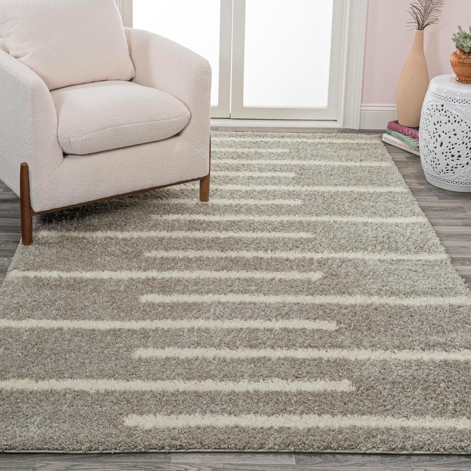 imageJONATHAN Y Alaro Berber Stripe Shag WhiteGray Runner Rug 2x8 Bohemian Contemporary EasyCleaning for Living Room Bedroom Kitchen Pet Friendly NonShedding MOH402A28GrayIvory