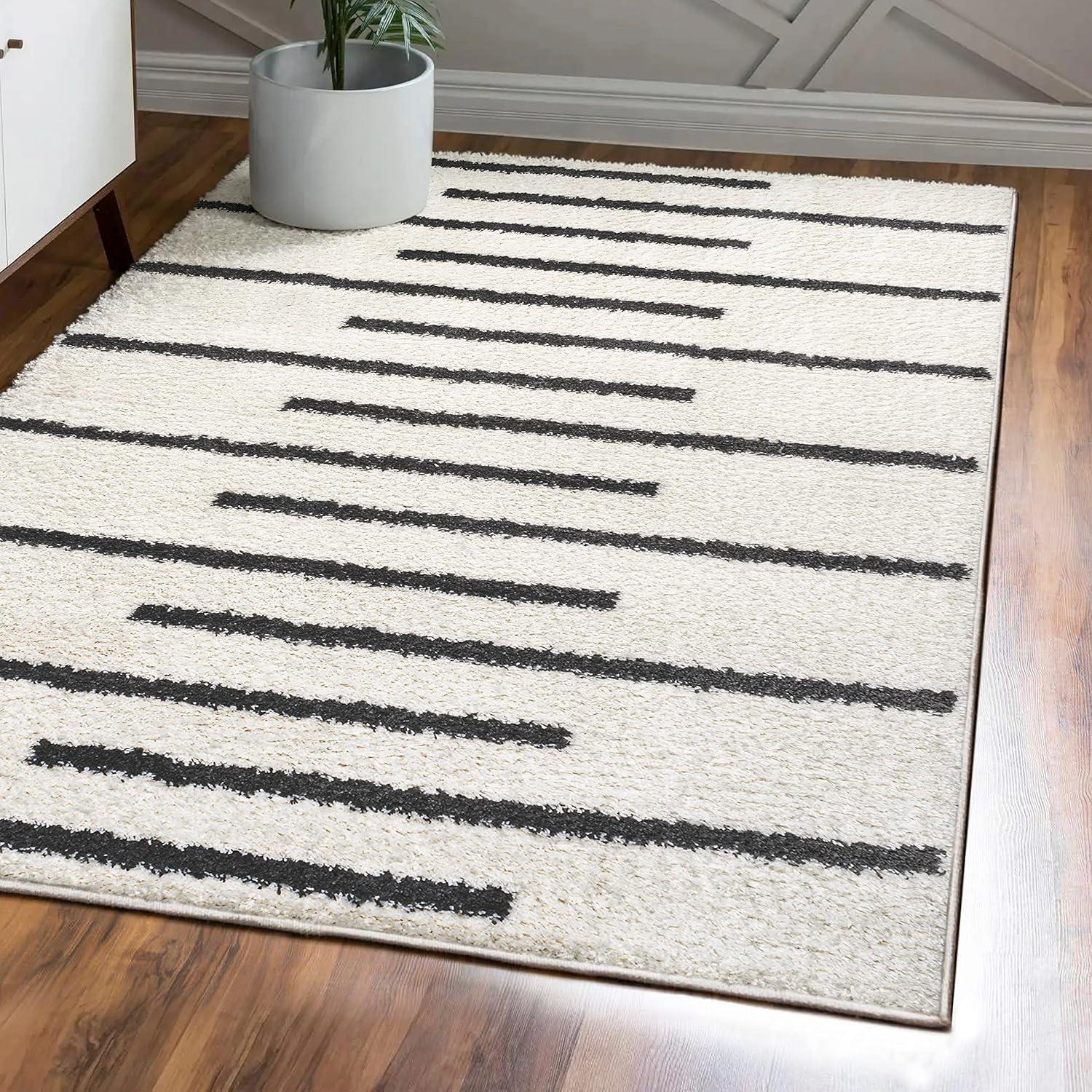 imageJONATHAN Y Alaro Berber Stripe Shag WhiteGray Runner Rug 2x8 Bohemian Contemporary EasyCleaning for Living Room Bedroom Kitchen Pet Friendly NonShedding MOH402A28WhiteGray