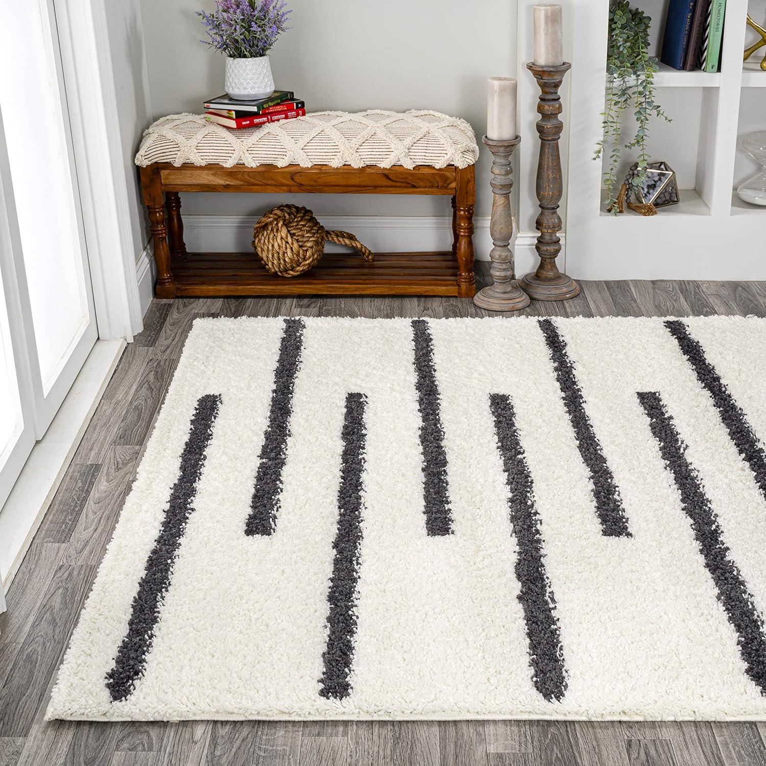 imageJONATHAN Y Alaro Berber Stripe Shag WhiteGray Runner Rug 2x8 Bohemian Contemporary EasyCleaning for Living Room Bedroom Kitchen Pet Friendly NonShedding MOH402A28WhiteGray