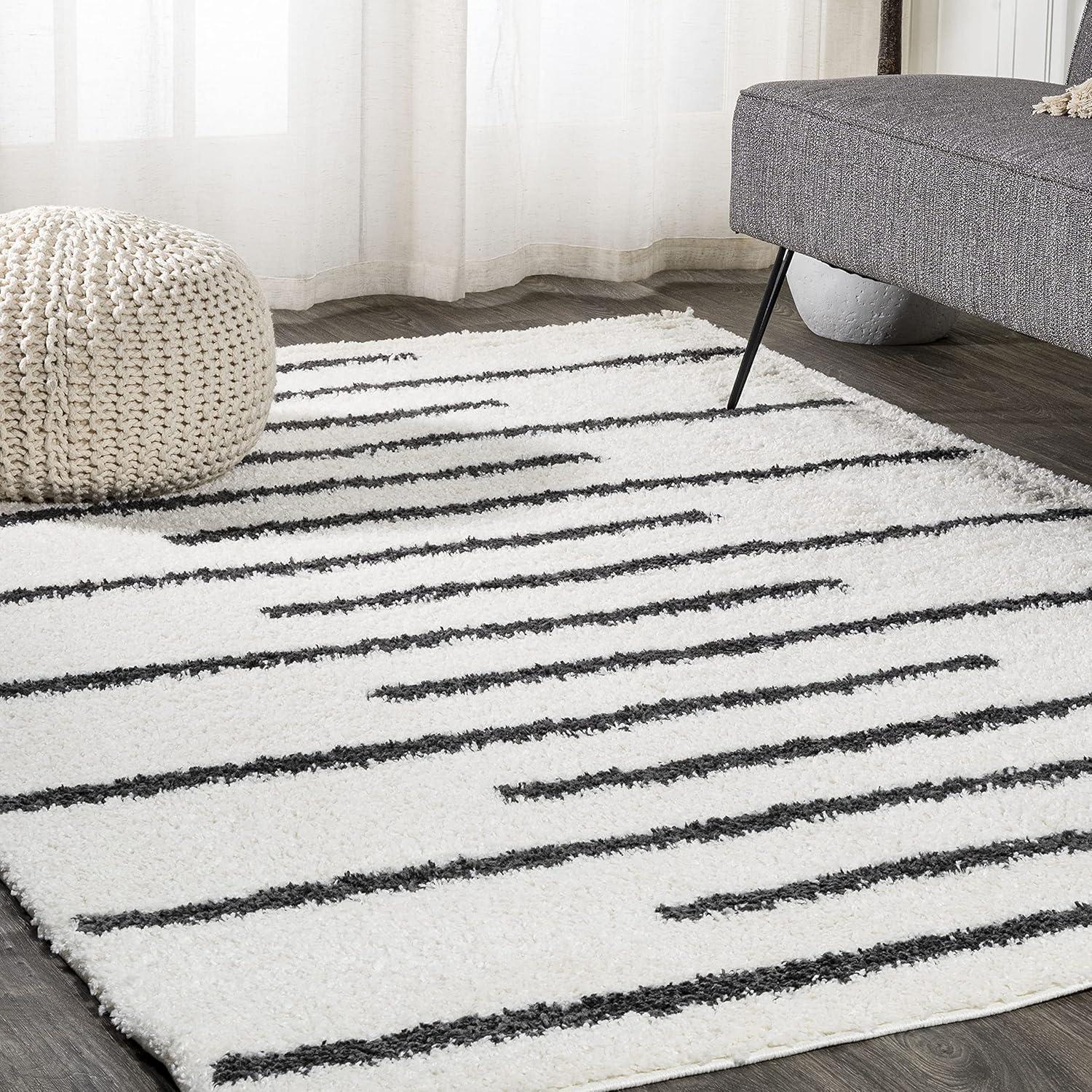 imageJONATHAN Y Alaro Berber Stripe Shag WhiteGray Runner Rug 2x8 Bohemian Contemporary EasyCleaning for Living Room Bedroom Kitchen Pet Friendly NonShedding MOH402A28WhiteGray