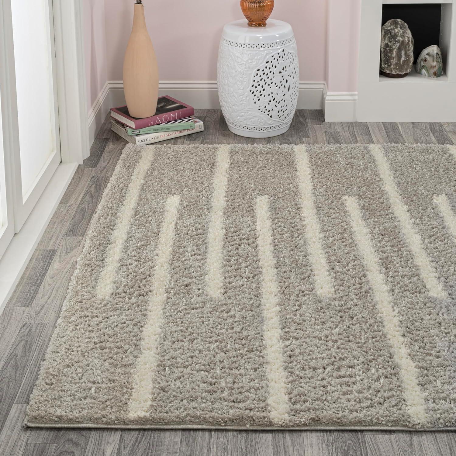 imageJONATHAN Y Alaro Berber Stripe Shag WhiteGray Runner Rug 2x8 Bohemian Contemporary EasyCleaning for Living Room Bedroom Kitchen Pet Friendly NonShedding MOH402A28GrayIvory