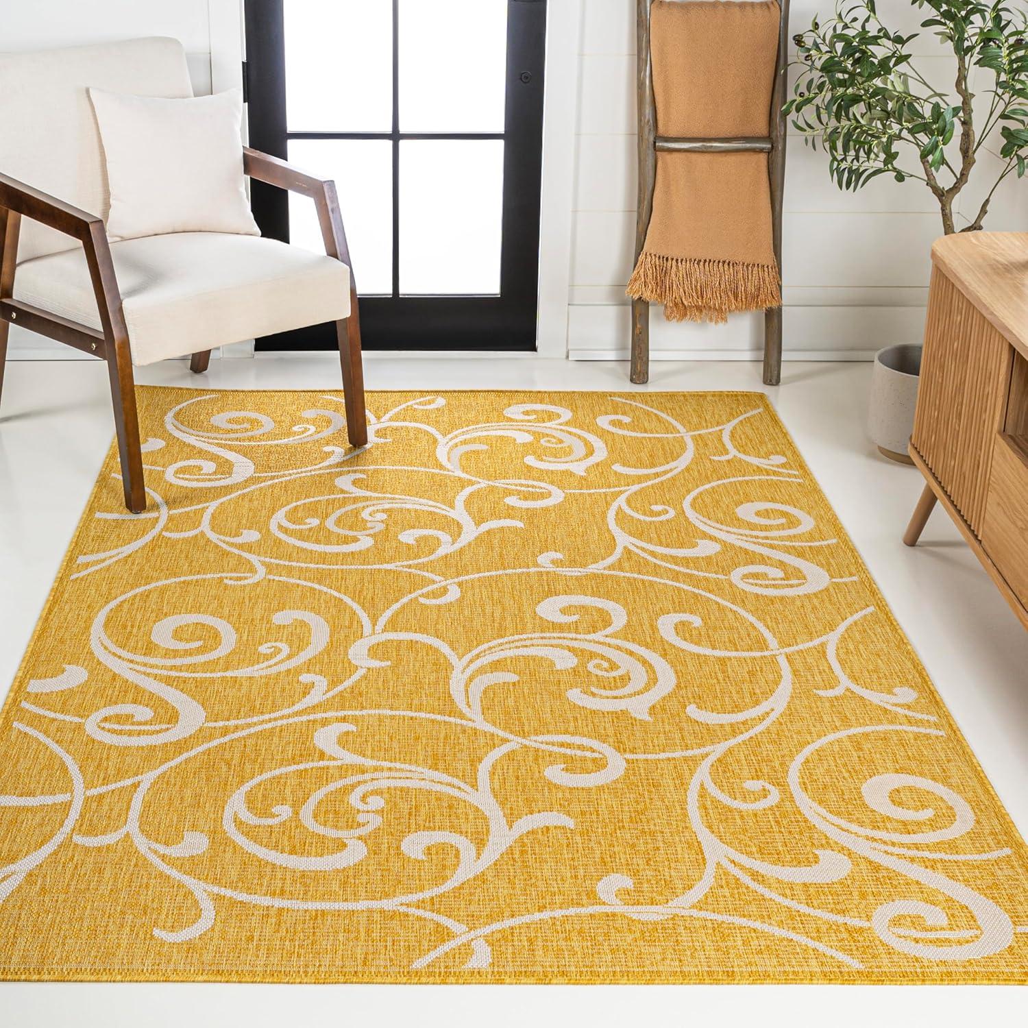 imageJONATHAN Y AllOver Scroll Indoor Outdoor Runner Rug 2X8 TurquoiseCream Maribel Traditional Classic for Backyard Patio Porch EasyCleaning High Traffic PetFriendly NonShedding TSN205E28YellowCream