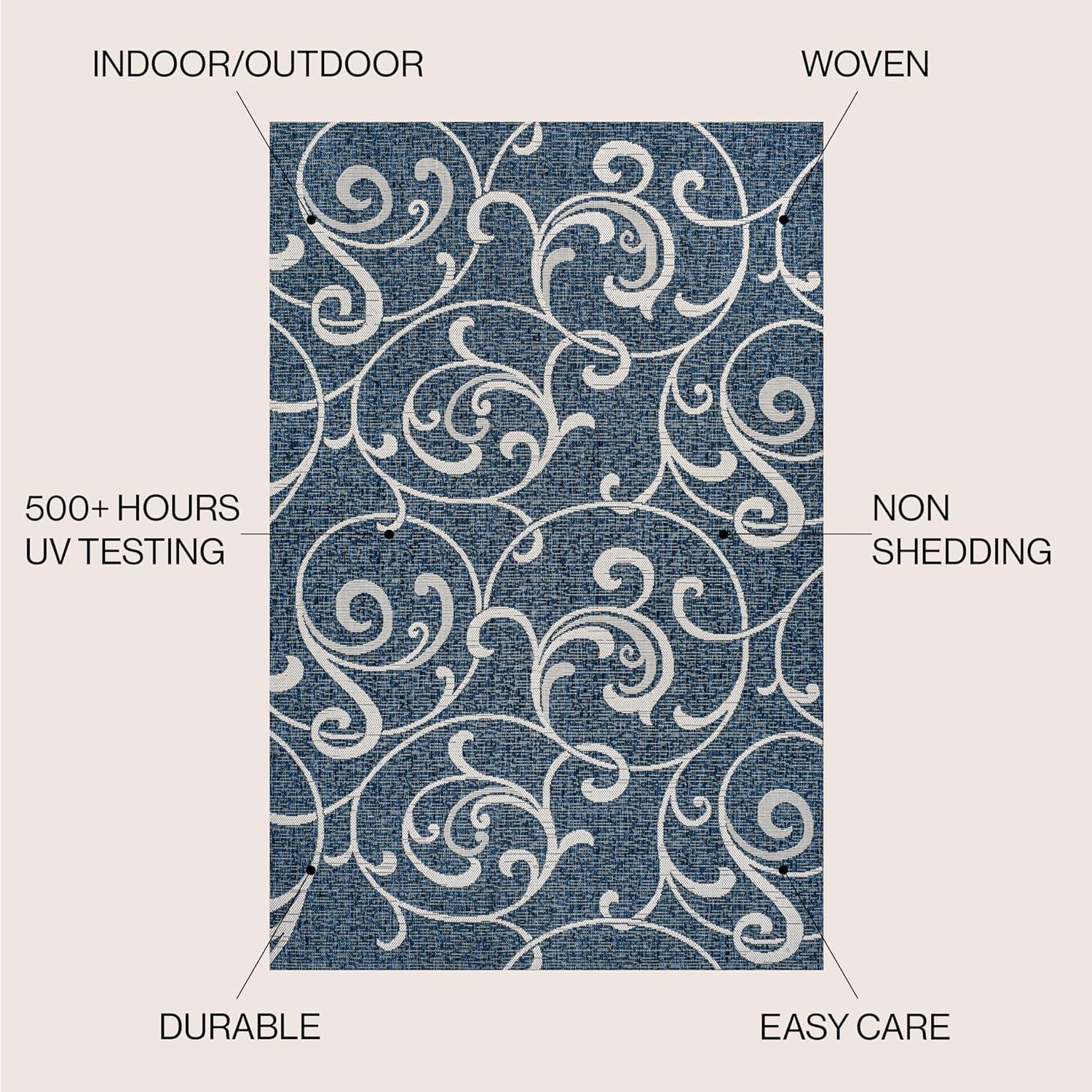 imageJONATHAN Y AllOver Scroll Indoor Outdoor Runner Rug 2X8 TurquoiseCream Maribel Traditional Classic for Backyard Patio Porch EasyCleaning High Traffic PetFriendly NonShedding TSN205E28NavyCream