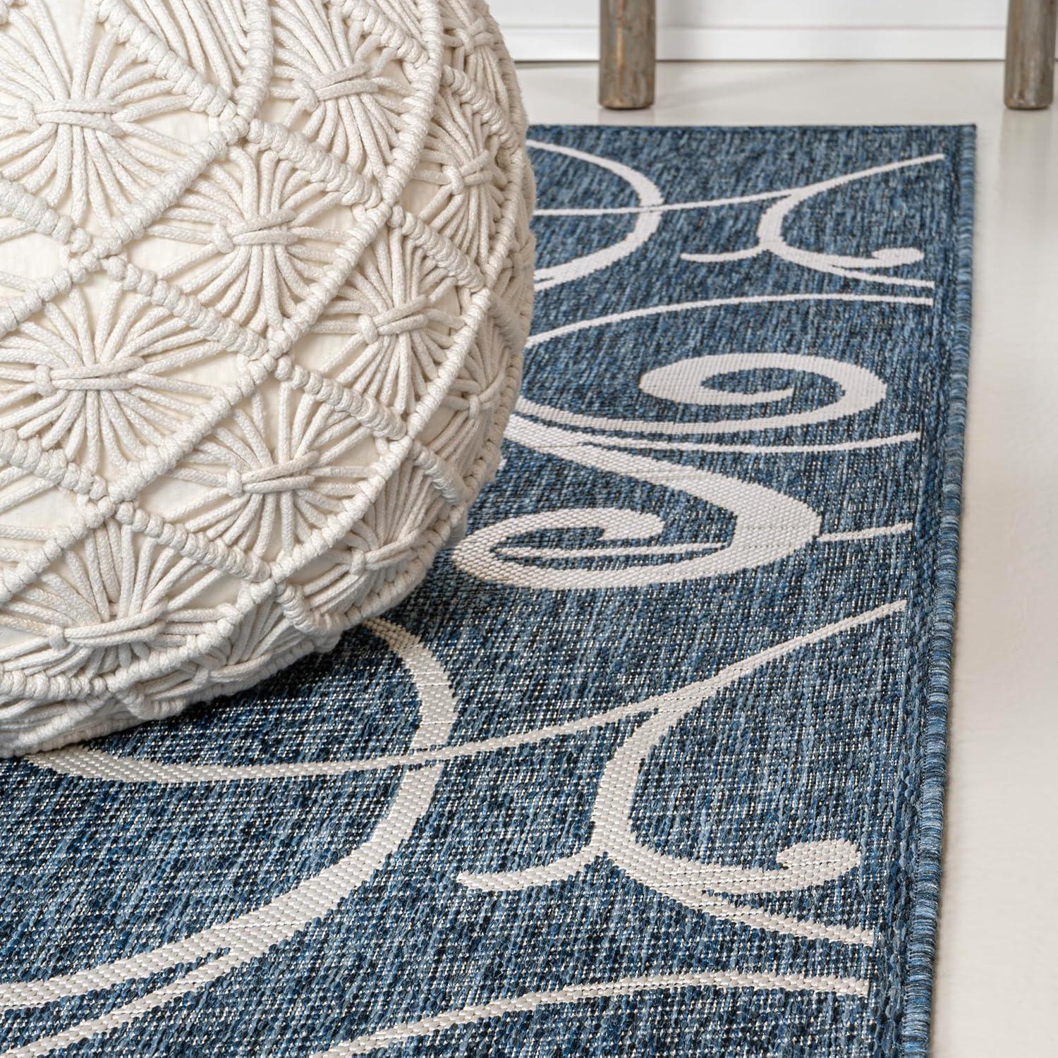 imageJONATHAN Y AllOver Scroll Indoor Outdoor Runner Rug 2X8 TurquoiseCream Maribel Traditional Classic for Backyard Patio Porch EasyCleaning High Traffic PetFriendly NonShedding TSN205E28NavyCream