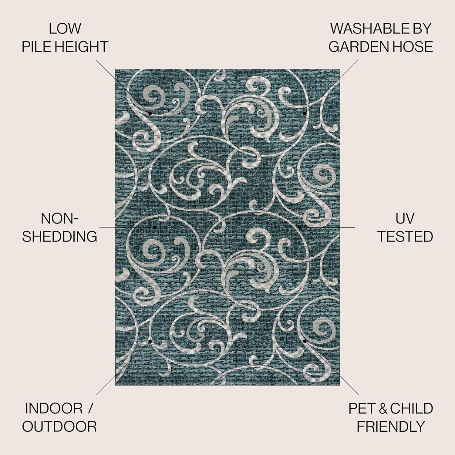 imageJONATHAN Y AllOver Scroll Indoor Outdoor Runner Rug 2X8 TurquoiseCream Maribel Traditional Classic for Backyard Patio Porch EasyCleaning High Traffic PetFriendly NonShedding TSN205E28TurquoiseCream