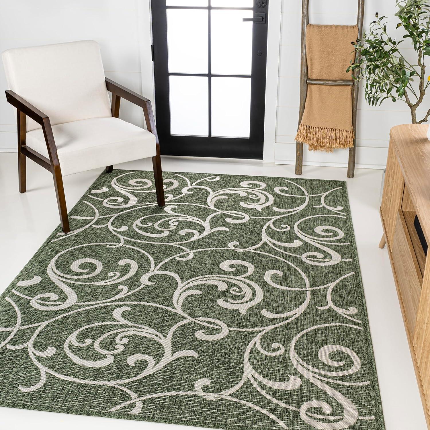 imageJONATHAN Y AllOver Scroll Indoor Outdoor Runner Rug 2X8 TurquoiseCream Maribel Traditional Classic for Backyard Patio Porch EasyCleaning High Traffic PetFriendly NonShedding TSN205E28GreenCream