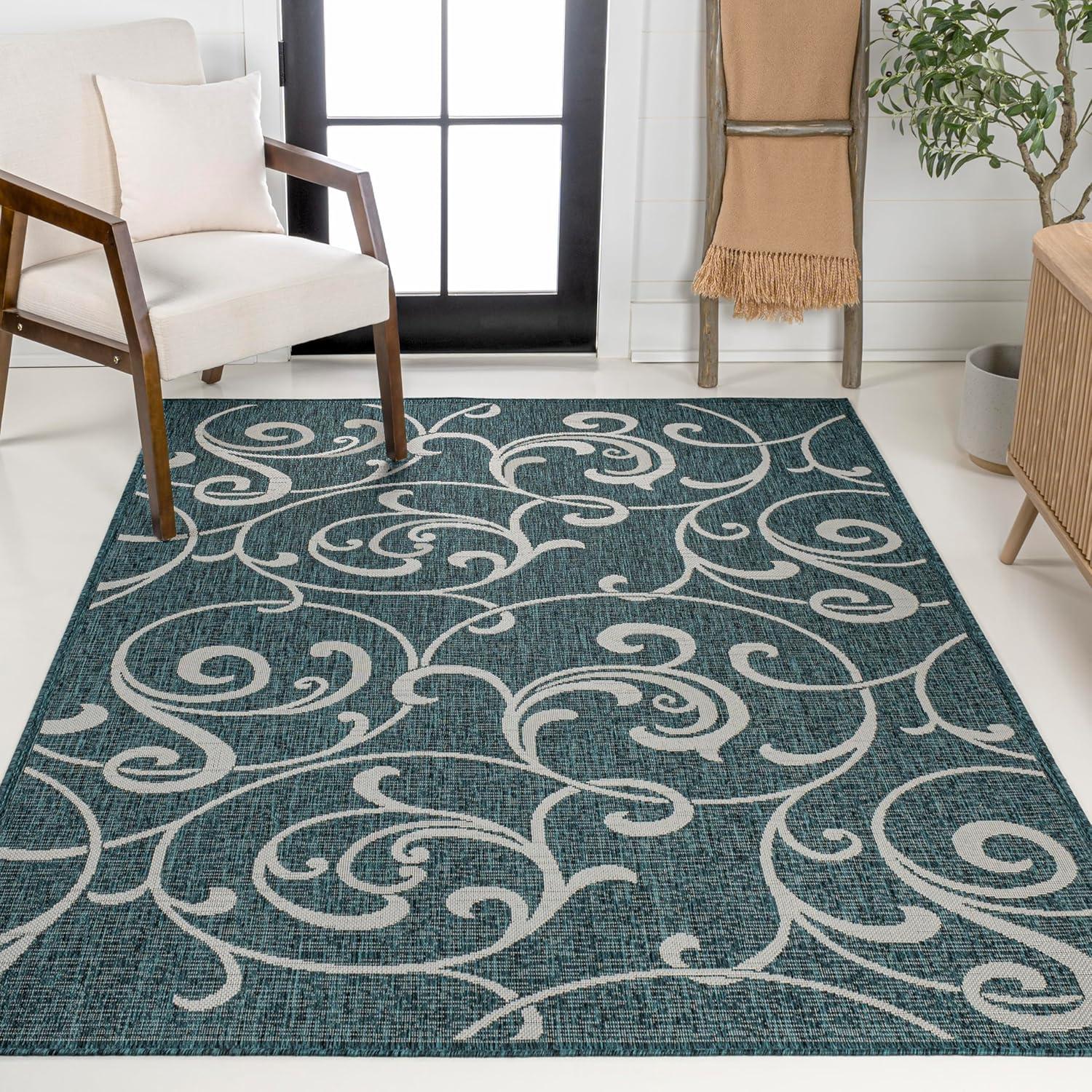 imageJONATHAN Y AllOver Scroll Indoor Outdoor Runner Rug 2X8 TurquoiseCream Maribel Traditional Classic for Backyard Patio Porch EasyCleaning High Traffic PetFriendly NonShedding TSN205E28TurquoiseCream