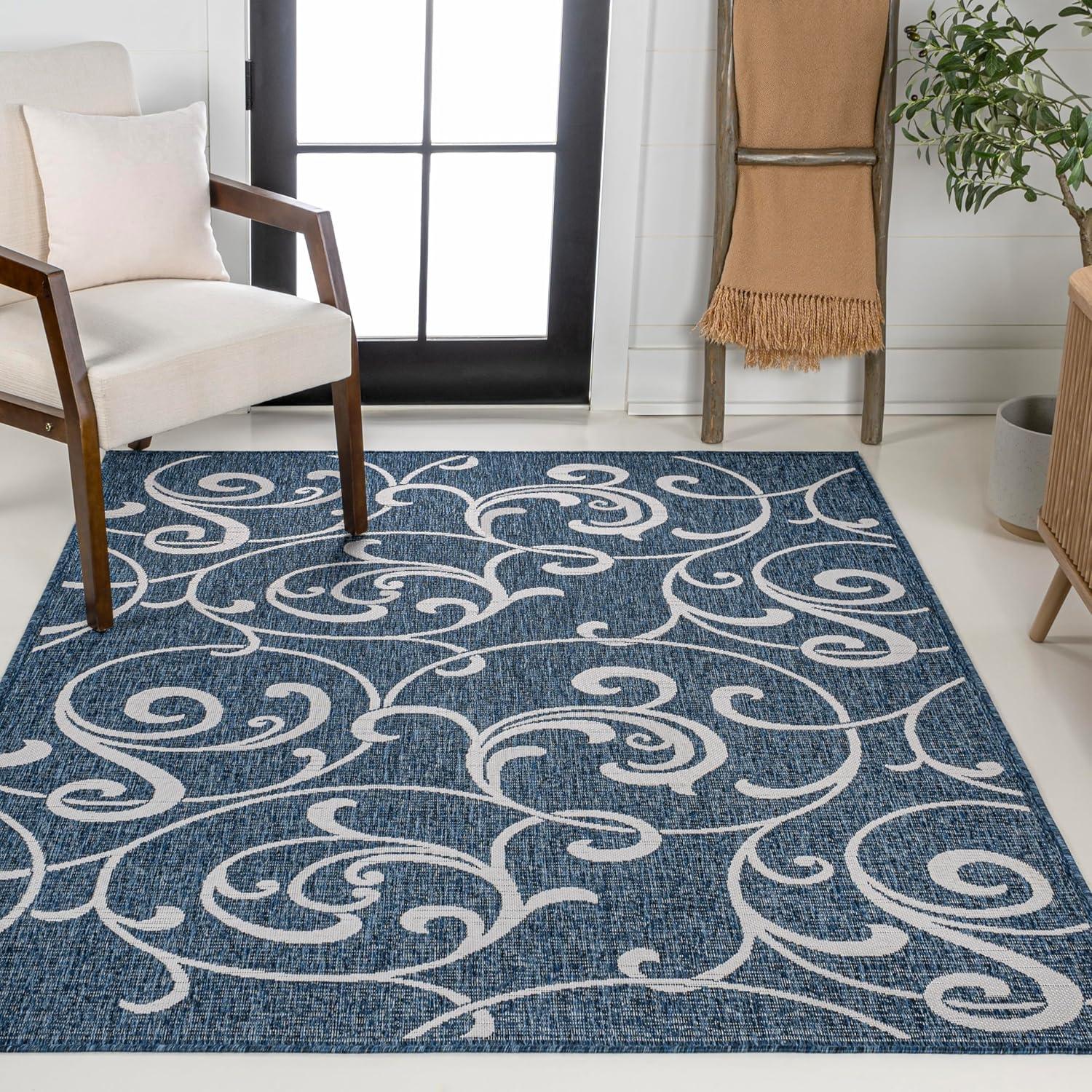 imageJONATHAN Y AllOver Scroll Indoor Outdoor Runner Rug 2X8 TurquoiseCream Maribel Traditional Classic for Backyard Patio Porch EasyCleaning High Traffic PetFriendly NonShedding TSN205E28NavyCream