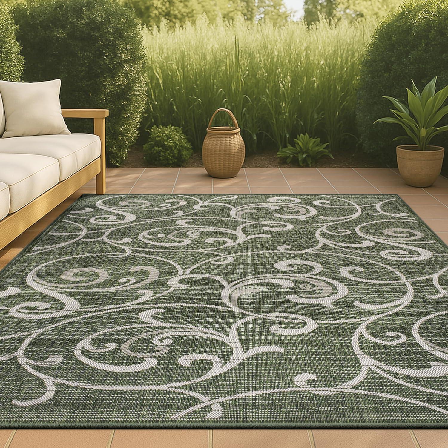 imageJONATHAN Y AllOver Scroll Indoor Outdoor Runner Rug 2X8 TurquoiseCream Maribel Traditional Classic for Backyard Patio Porch EasyCleaning High Traffic PetFriendly NonShedding TSN205E28GreenCream